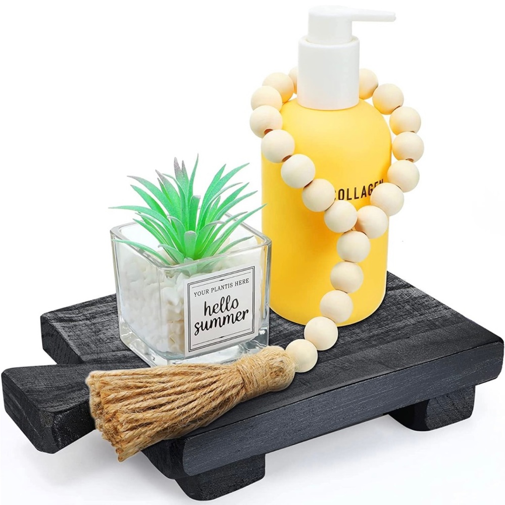 Wood Pedestal Stand Riser Wood Tray for Bathroom Home Kitchen Sink Holder Wooden